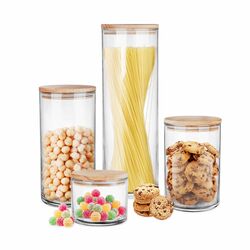 Pojemnik kuchenny szklany z drewnianą pokrywą Trend Glass 880 ml
