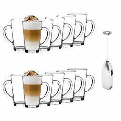 Szklanki do kawy Tadar Latte Macchiato 320 ml 12 sztuk i spieniacz do mleka