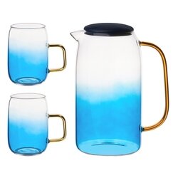 Dzbanek szklany Starke Pro Arube 1,5 l i 2 szklanki 300 ml niebieskie