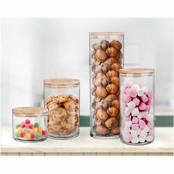 Pojemnik kuchenny szklany z drewnianą pokrywą Trend Glass 880 ml