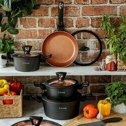 Zestaw garnków na indukcję z powłoką marmurową Starke Pro Dark Copper 10 elementów