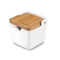 Cukiernica z łyżeczką i bambusową pokrywką porcelanowa NBC Konighoffer Ceramic 270 ml biała