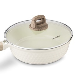 Patelnia z powłoką ceramiczną na indukcję Konighoffer Rosti z pokrywką 28 cm kremowa