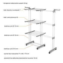 Suszarka na pranie pionowa Konighoffer Ultra 135 x 66 x 173 cm biała